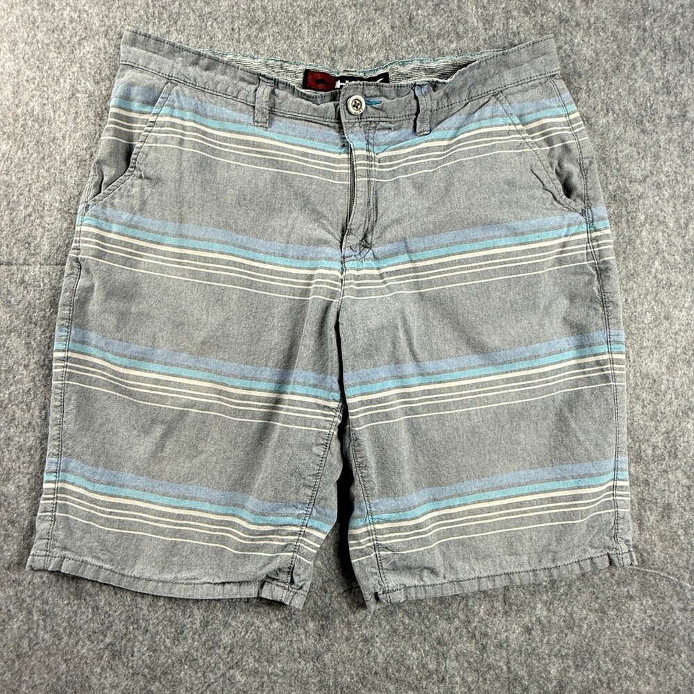 Tony Hawk Mens Shorts Size 34 Grey Blue Striped Cotton Skate Flat Front Casual